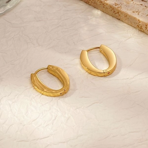 Oval Hoop Earrings Stainless Steel Polished Chunky Geometric U Shape Retro Minimalist Fashion Jewelry For Women