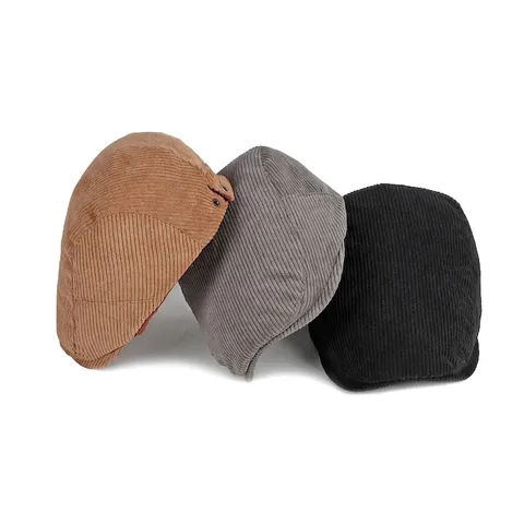 Corduroy Flat Cap Vintage Solid Color Adjustable British Retro Newsboy Hat For Men Women