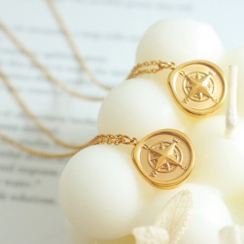 Kompas Ronde Munt Hanger Ketting Titanium Staal 18K Verguld Vintage Minimalistisch Sieraden Sleutelbeenketing Vrouwen