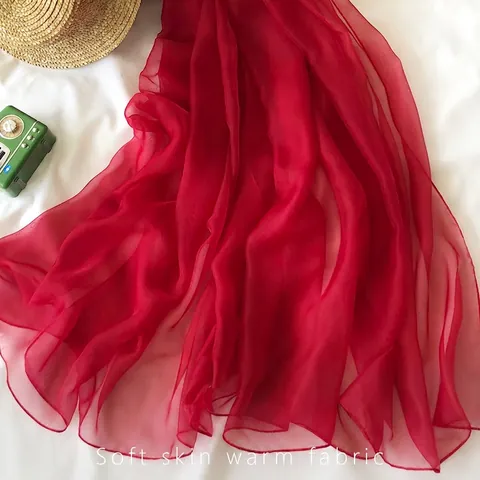 Women Sunscreen Beach Scarf Solid Color Silk Like Polyester Shawl Lightweight Sheer Wrap Summer Fall Korean Style Accessory