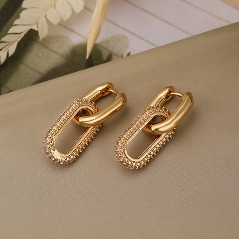 Geometrische Ineinandergreifende Ovale Kettenglieder Ohrringe Legierung Mit Strass Trendiger Minimalistischer Modeschmuck