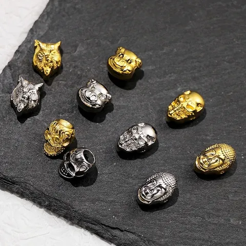 Wolf Buddha Totenkopf Schweinekopf Edelstahl Zwischenperlen Für DIY Schmuckherstellung Armbänder Gold Silber Charms