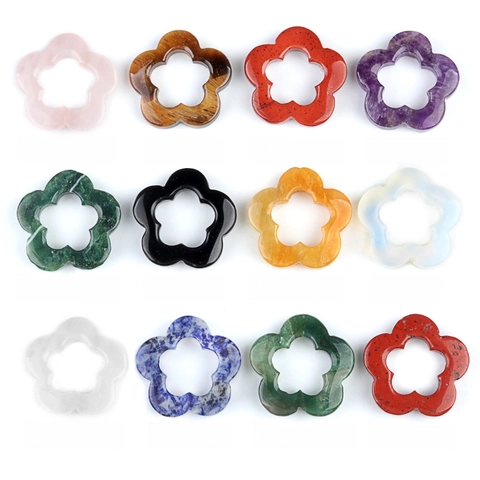 Natural Crystal Stone Flower Charms Hollow Plum Blossom Amethyst Rose Quartz Gemstone Pendants For DIY Jewelry Making Crafts