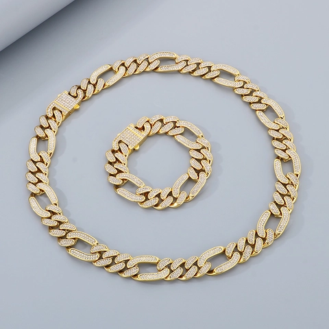 Collar Y Pulsera De Eslabones Cubanos Con Pedrería Acero Inoxidable Joyería Hip Hop Hombre