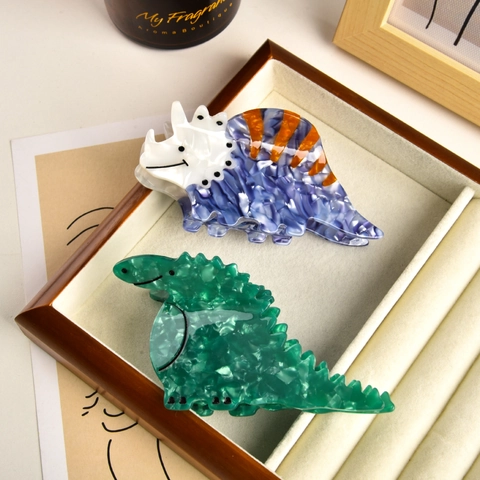 Dinosaur Hair Claw Clips Cartoon Acetate Animal Shape Shark Clip For Women Large Marble Texture Trendy Hair Accessories