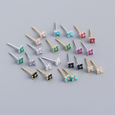 Flower Stud Earrings With 925 Sterling Silver Earring Post Colorful Zircon Minimalist Sweet Jewelry For Women