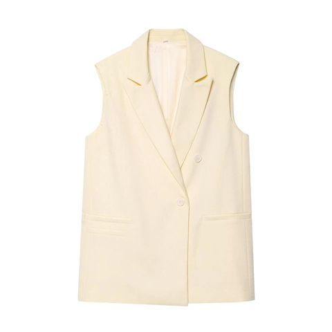 Dames Outfits Mouwloze Double Breasted Vest En Hoge Taille Wijde Pijpen Broek Met Plooi Professioneel Elegant