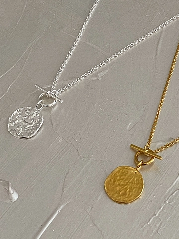 925 Sterling Silver Necklace Hammered Round Coin Pendant Toggle Clasp Vintage Minimalist Jewelry For Women