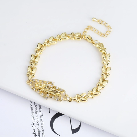 Vintage 18K Gold Plated Zirconia Religious Bracelet For Women Men Adjustable St Mary St Jude Enamel Floral Link Bracelet