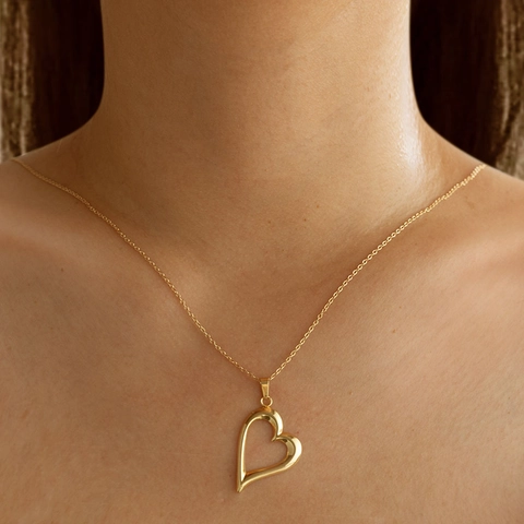 Collana Con Ciondolo A Cuore E Sole In Acciaio Inossidabile Placcato Oro 18K Per Donna Gioielli Minimalisti