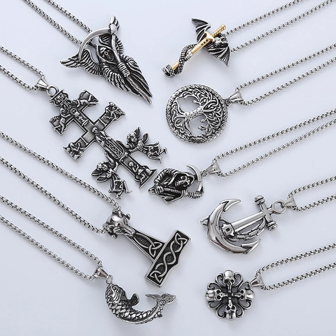 Collana Con Ciondolo Gotico Vintage In Acciaio Inossidabile 304 Hip Hop Punk Tristo Mietitore Croce Ancora Gioielli Uomo