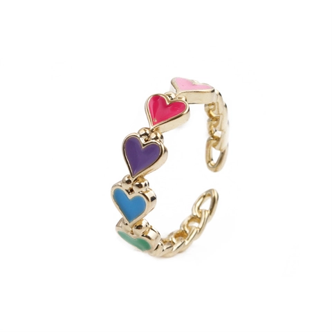 Heart Shape Open Ring Copper Micro Zircon Enamel Evil Eye Adjustable Fashion Jewelry For Women