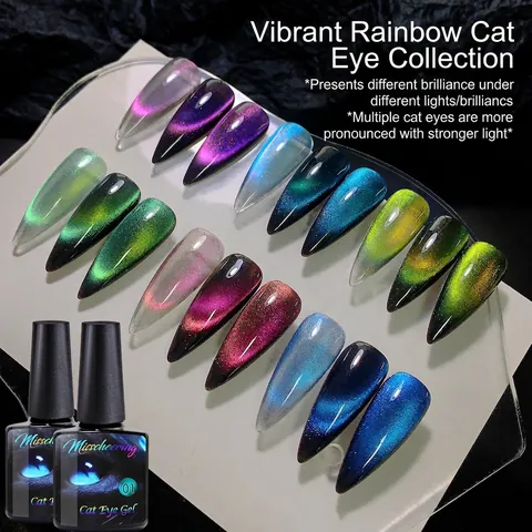 Μαγνητικό Βερνίκι Νυχιών Gel Rainbow Cat Eye Λαμπερό Πολύχρωμο Εφέ Aurora Επαγγελματικό Μανικιούρ