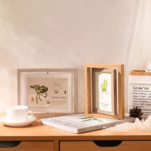 Marco De Fotos Giratorio Doble Cara Madera Exhibición Escritorio Estilo Nórdico Minimalista Decoración Hogar Oficina