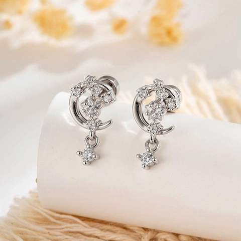 Stern Mond Knorpel Ohrring Stecker Titanstahl Schraubverschluss Zirkon Piercing Schmuck Für Damen