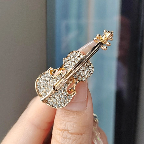 Elegante Legierung Violine Brosche Nadel Für Damen Herren Voll Strass Eingelegt Tropföl Musikinstrument Reversnadel Mode Schmuck