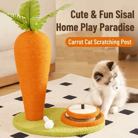 Griffoir Pour Chat En Forme De Carotte Corde En Sisal Naturel Meulage Des Griffes Jouet Interactif Avec Balles Et Plumeau
