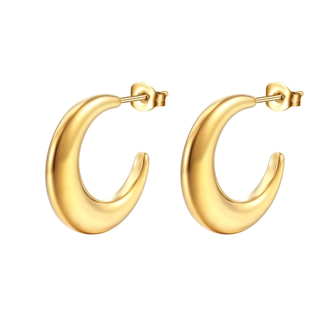 Minimalist Stainless Steel C-Shape Hoop Earrings Geometric Twisted Braided Mesh Design Gold Silver Tone For Women