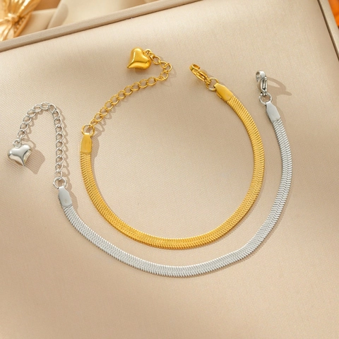 Pulsera De Cadena De Serpiente De Acero Inoxidable Tobillera Cadena De Cintura Con Colgante De Corazón Joyería Minimalista Mujer