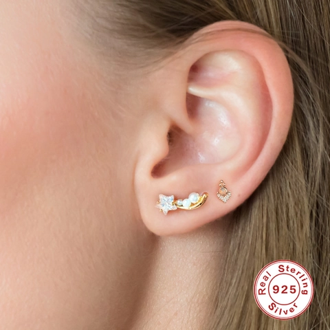 925 Sterling Silver Cartilage Stud Earrings Minimalist Zirconia Artificial Pearl Screw Back Ear Piercing Jewelry For Women