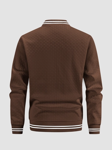 Heren Bomberjack Gewatteerd Ruitpatroon Textuur Baseballkraag Gestreepte Ribboorden Ritssluiting Casual Outerwear