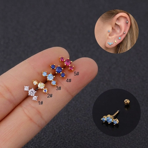Zircon Cluster Cartilage Stud Earrings With Stainless Steel Earring Post Copper Helix Piercing Jewelry Screw Ball Back