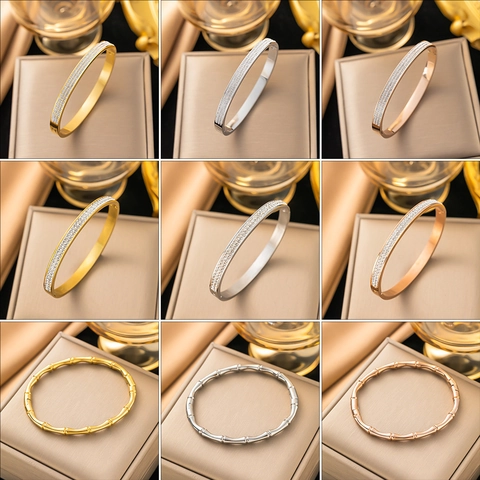 Elegant Titanium Steel Bangle Bracelet For Women With Cubic Zirconia And Mother Of Artificial Pearl Inlay Luxury Fashion Jewelry