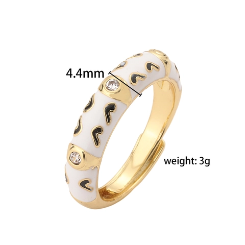 Kupfer Vergoldet Emaille Herz Muster Verstellbarer Offener Ring Mikro Eingelegt Strass Schmuck Für Damen Täglich