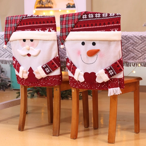 Weihnachts-Stuhlbezüge Cartoon Weihnachtsmann Schneemann Rentier Gestrickter Stoff Festliche Esstisch-Dekorationen Hausparty