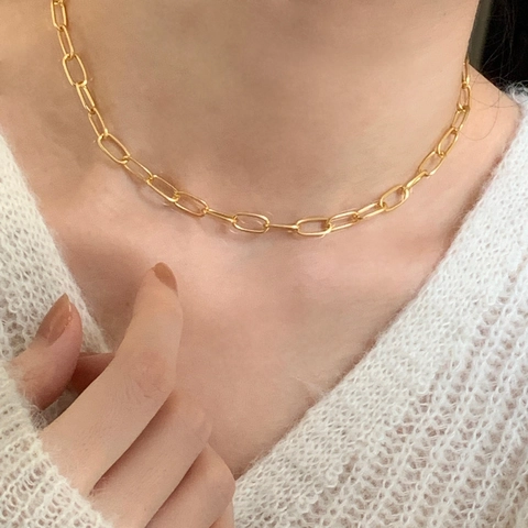 925 Sterling Silber Büroklammerkette Halskette Minimalistischer Choker Für Damen Koreanischer Stil Vergoldete Gliederkette