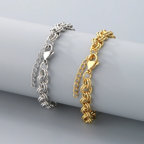 Roestvrijstalen Dubbele Schakelketting Armband 18K Verguld Geweven Ronde Ring Minimalistische Verstelbare Sieraden