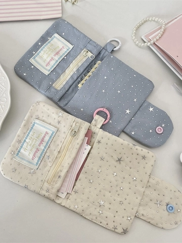 Star Sequin Fabric Coin Purse Wallet With Heart Button Hook Zipper Card Holder For Women Girls Sweet Fresh Style Bag