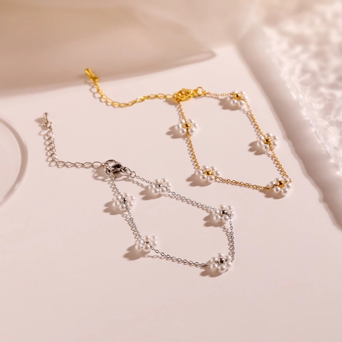Elegante Bracciale In Rame Con Ciondoli A Fiore Di Perla Artificial Gioielli Margherite Regolabili Per Donna Moda