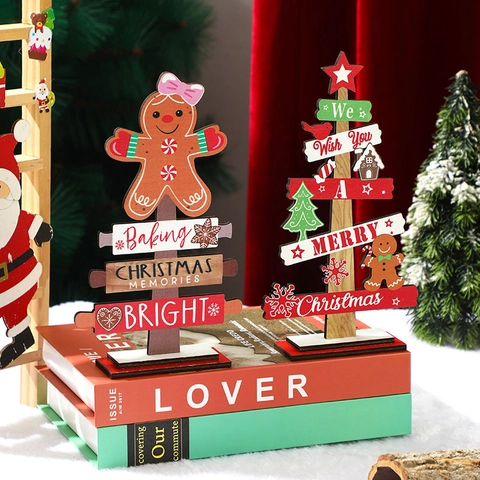Weihnachts Holz Tischdeko Lebkuchenmann Und Baum Deko Frohe Weihnachten Schriftzug Festliche Feiertage Heim Tischdeko
