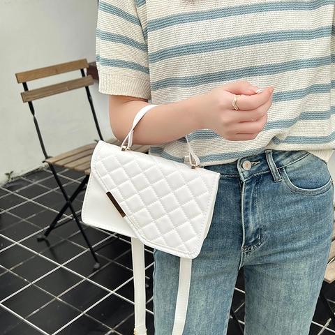 Women Quilted Rhombus Small Square Crossbody Bag PU Leather Fashion Embroidered Shoulder Handbag Street Trend Satchel For Daily Use