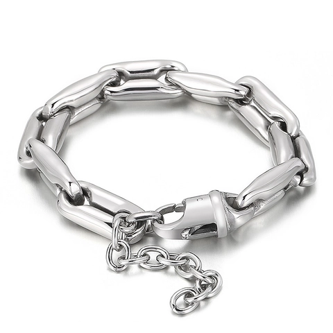 Edelstahl Herren Gliederkette Armband Hip Hop Schweinenase Oval Glied Punk Stil Industrie Poliert Verstellbarer Schmuck