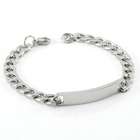 Pulsera De Eslabones Cubanos De Acero Inoxidable Con Placa De ID Curva Pulida Joyería Hip Hop Minimalista Para Hombre Regalo