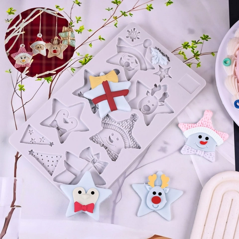 Christmas Silicone Mold Knit Texture Sweater Gloves Star Reindeer Fondant Chocolate Cake Decorating DIY Crafting Tool