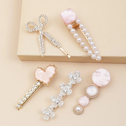 Eleganti Fermagli Per Capelli In Lega Con Künstliche Perle Sintetiche E Strass Forme Cuore Fiori E Forbici Per Donne E Ragazze