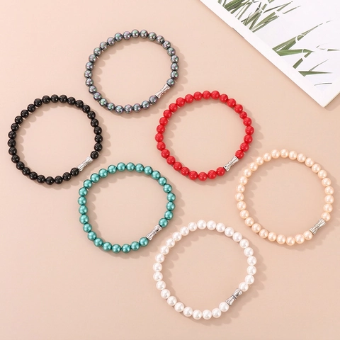 Shell Künstliche Perle Künstliche Perlenarmband Mit Metall Schleife Verschluss Runde Künstliche Perlen Retro Mode Eleganter Schmuck Für Damen