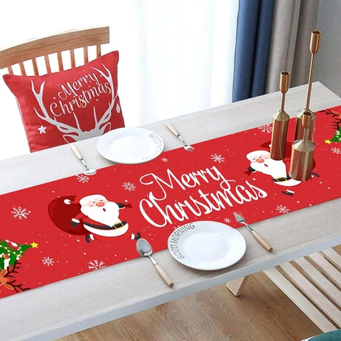 Kerst Tafelrunner Polyester Cartoon Sneeuwpop Rendier Kerstman Print Voor Feestelijke Eettafel Decoratie Amerikaans