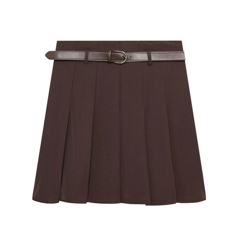 Minifalda Plisada De Talle Alto Para Mujer Con Cinturón De Cuero Color Sólido Marrón Oscuro Ropa De Calle Sexy