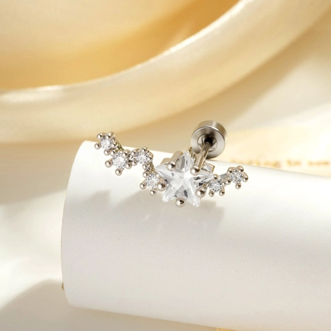 Star Zircon Ear Cartilage Stud Titanium Steel Screw Back Meteor Streamer Piercing Jewelry For Women Sparkling Elegant