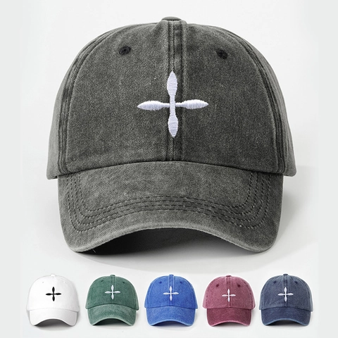 Washed Polyester Baseball Cap With Embroidered Star Retro Distressed Adjustable Outdoor Sun Hat For Men And Women