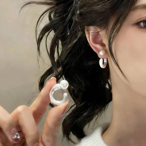 Orecchini A Cerchio Con Künstliche Perle A Forma Di C Eleganti Francesi Con Perno In Argento Gioielli In Rame Per Donna