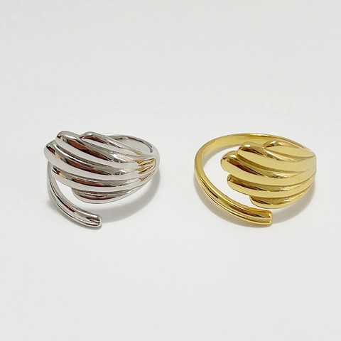 Shell Texture Open Ring 925 Sterling Silver Adjustable French Minimalist Wavy Fan Shaped Jewelry For Women