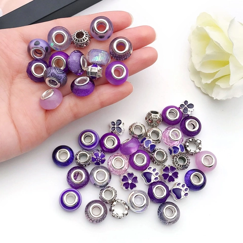 Violette Großlochperlen Charms Zinklegierung Emaille Glas Harz Für DIY Armband Halskette Schmuckherstellung Für Frauen