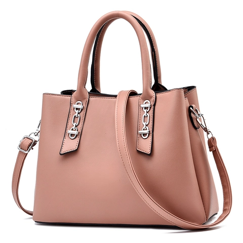 Women Handbag PU Leather Large Capacity Shoulder Bag Crossbody Solid Color Silver Chain Decor Casual Street Office
