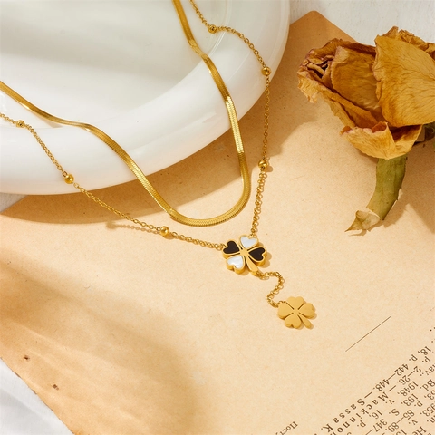 Vintage Stijl Minimalistische Effen Kleur Titanium Staal Titanium Staal 18k Vergulde Hanger Ketting