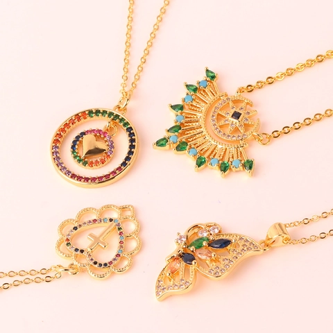 Pendant Necklace Copper 18K Gold Plated Micro Pave Colorful Zircon Heart Butterfly Star Moon Fashion Jewelry Women